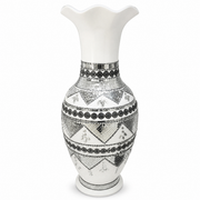 White decorative vase with mirrored mosaic-style trim 60 cm