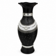 Black decorative vase with mirrored mosaic-style trim 60 cm