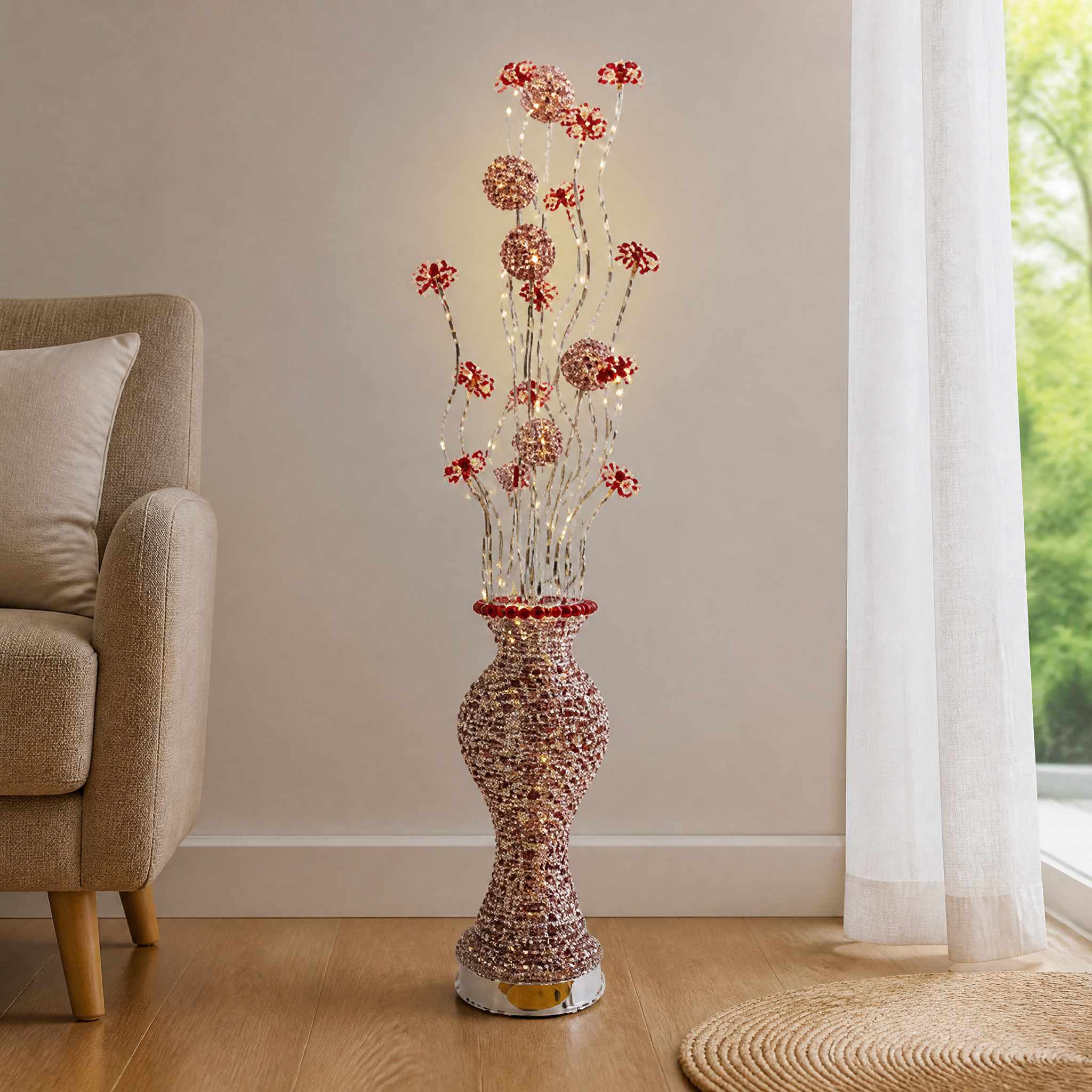 Coffee LED floral floor lamp 70 cm vase-style base
