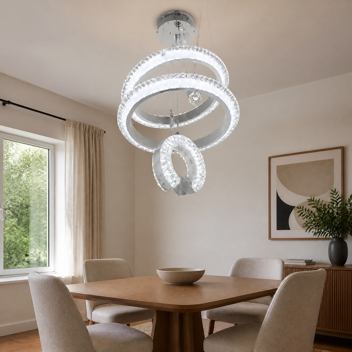 White and silver tiered round LED ring ceiling light