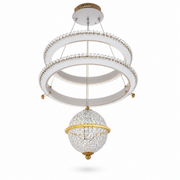 Gold and white round LED ring chandelier with a hanging round centre shade