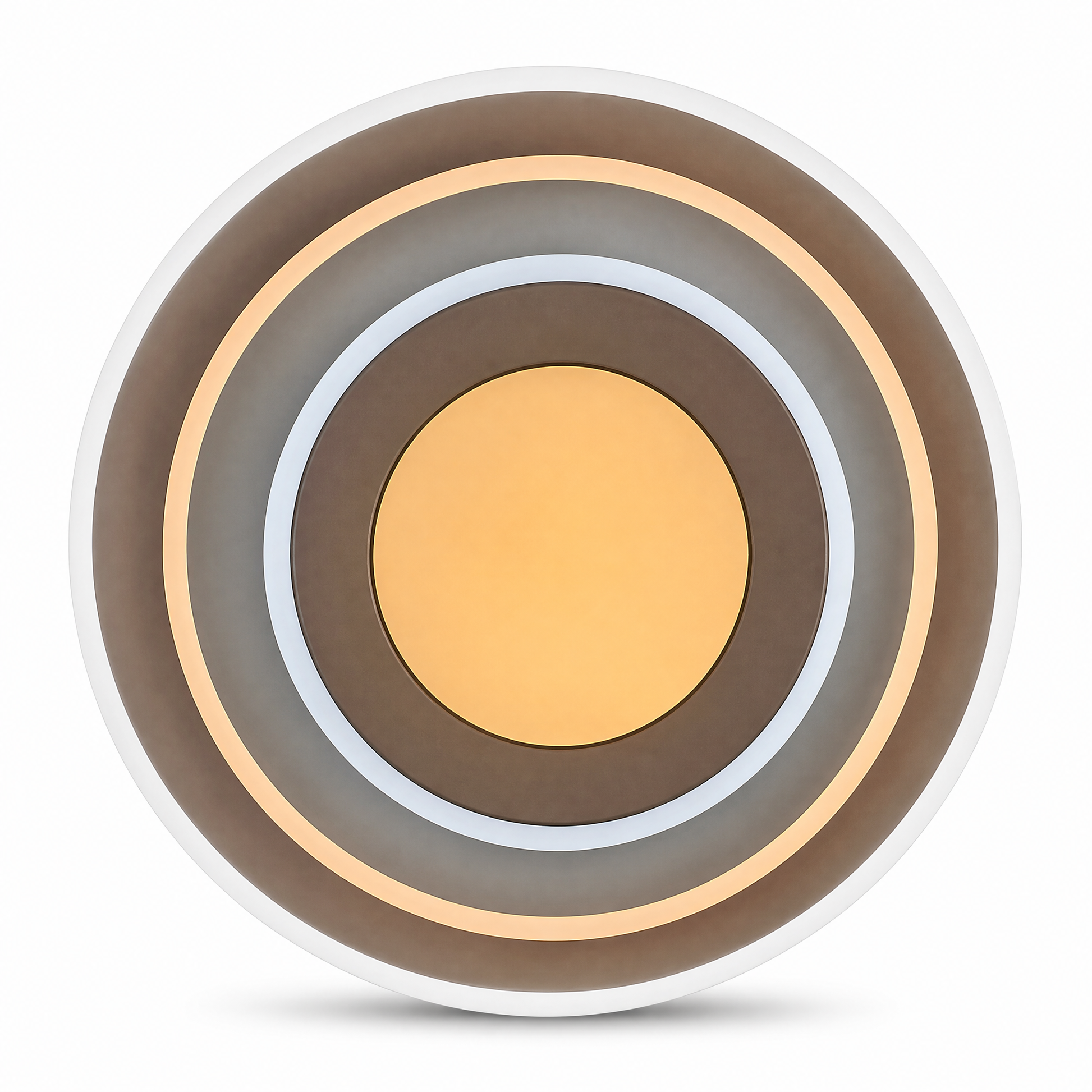 Brown-toned round flush ceiling light with concentric circular rings