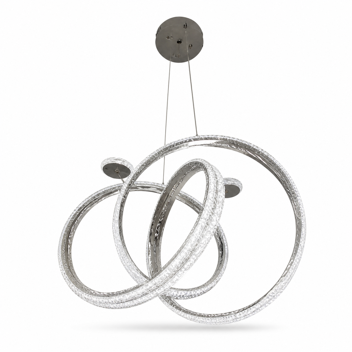 Silver-toned ring-form pendant ceiling light with interlocking rings