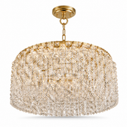 Gold-toned dome-shaped chandelier with rows of hanging beads