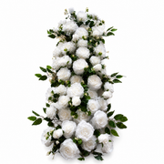 White artificial rose floral garland with greenery 1 metre length