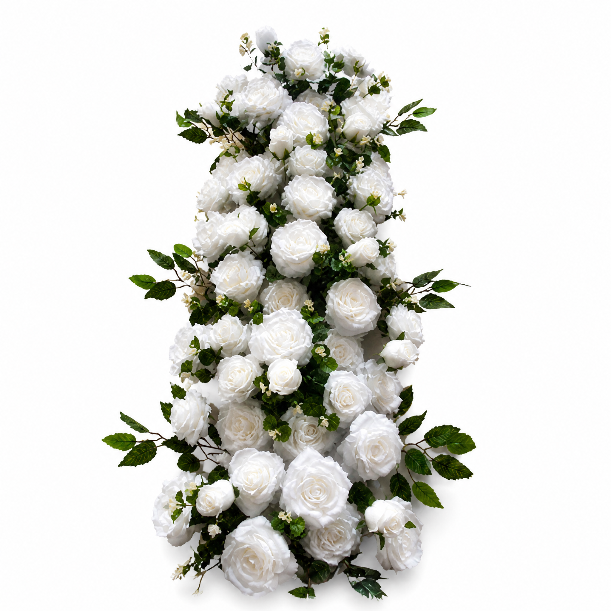 White artificial rose floral garland with greenery 1 metre length