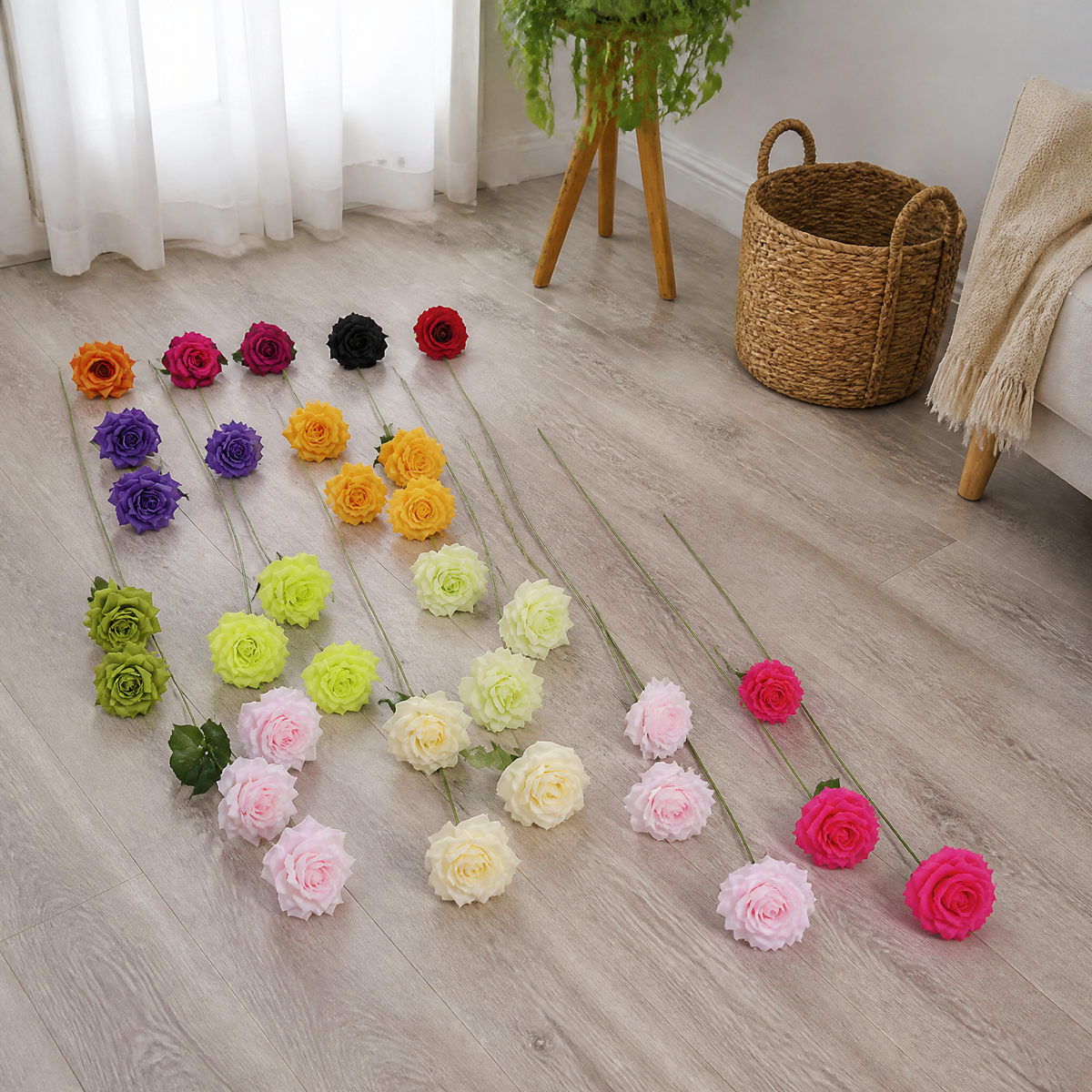Orange artificial rose floral garland 2 metre length