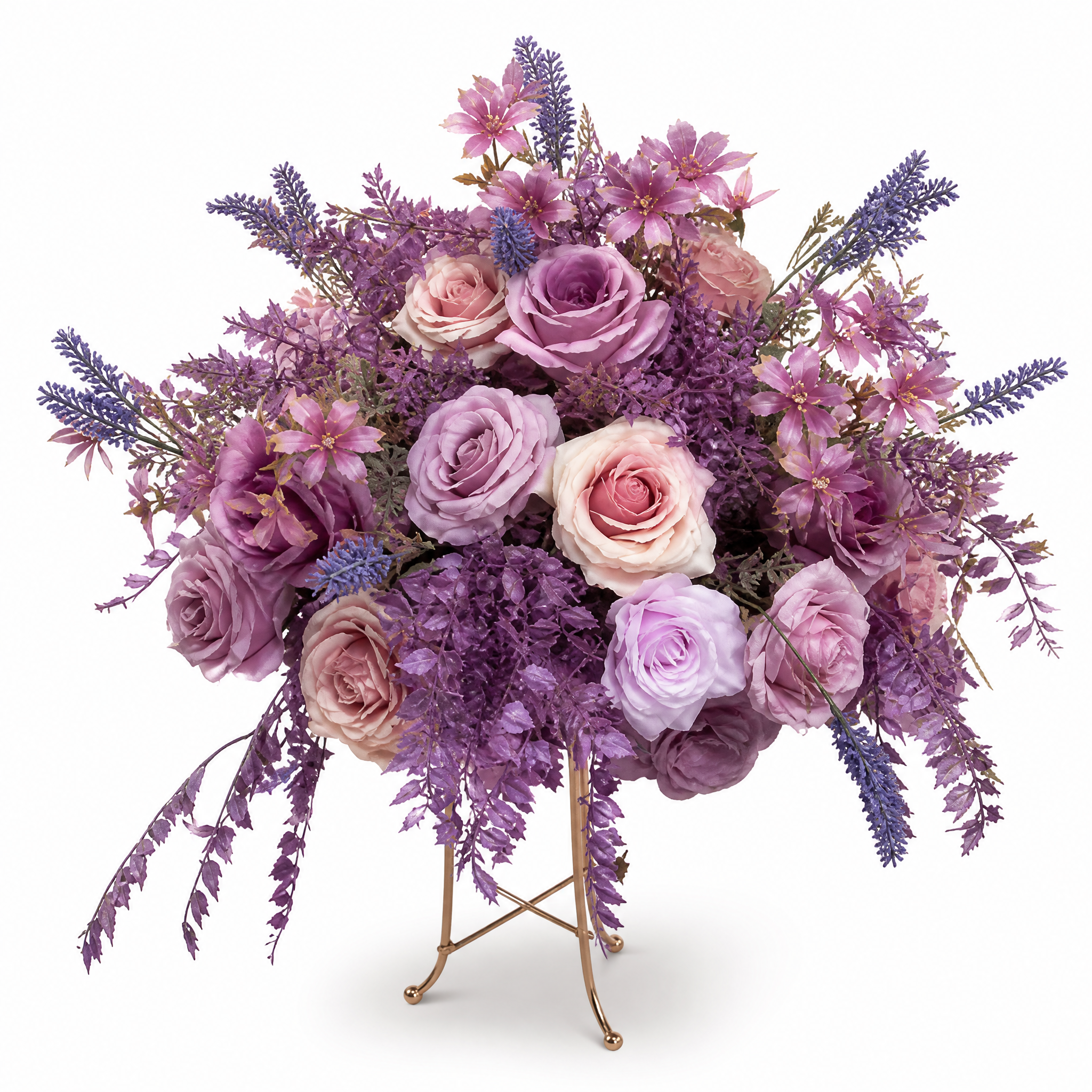 Artificial rose floral arrangement with greenery 40 cm size