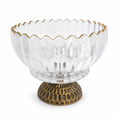 Elegant Crystal Glass Bowl with Gold Metal Base Decorative Centerpiece