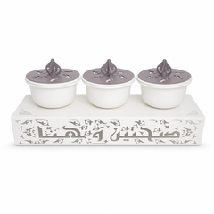 Elegant Arabic Calligraphy Ceramic Spice Jars Set with Etched Tray