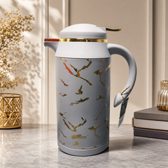 Elegant Gold-Accented Marble Design Insulated Thermos Flask with Handle - 1 Liter