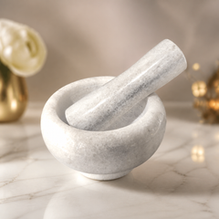Marble Mortar and Pestle Set for Spice Herb Grinding, Durable Natural Stone Kitchen Tool