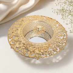 Luxury Gold Filigree Decorative Cake Stand with Crystal Accents