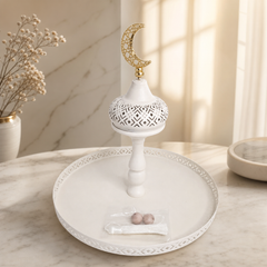 Islamic Eid Decorative Tray with Moon Ornament and Prayer Beads Set