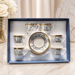 Luxury Gold Trim Fine China Tea Set - Elegant 12 Piece Porcelain Cup and Saucer Collection
