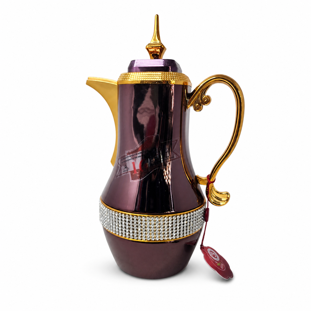 Luxurious Gold and Burgundy Diamond-Accented Arabic Coffee Pot Thermos