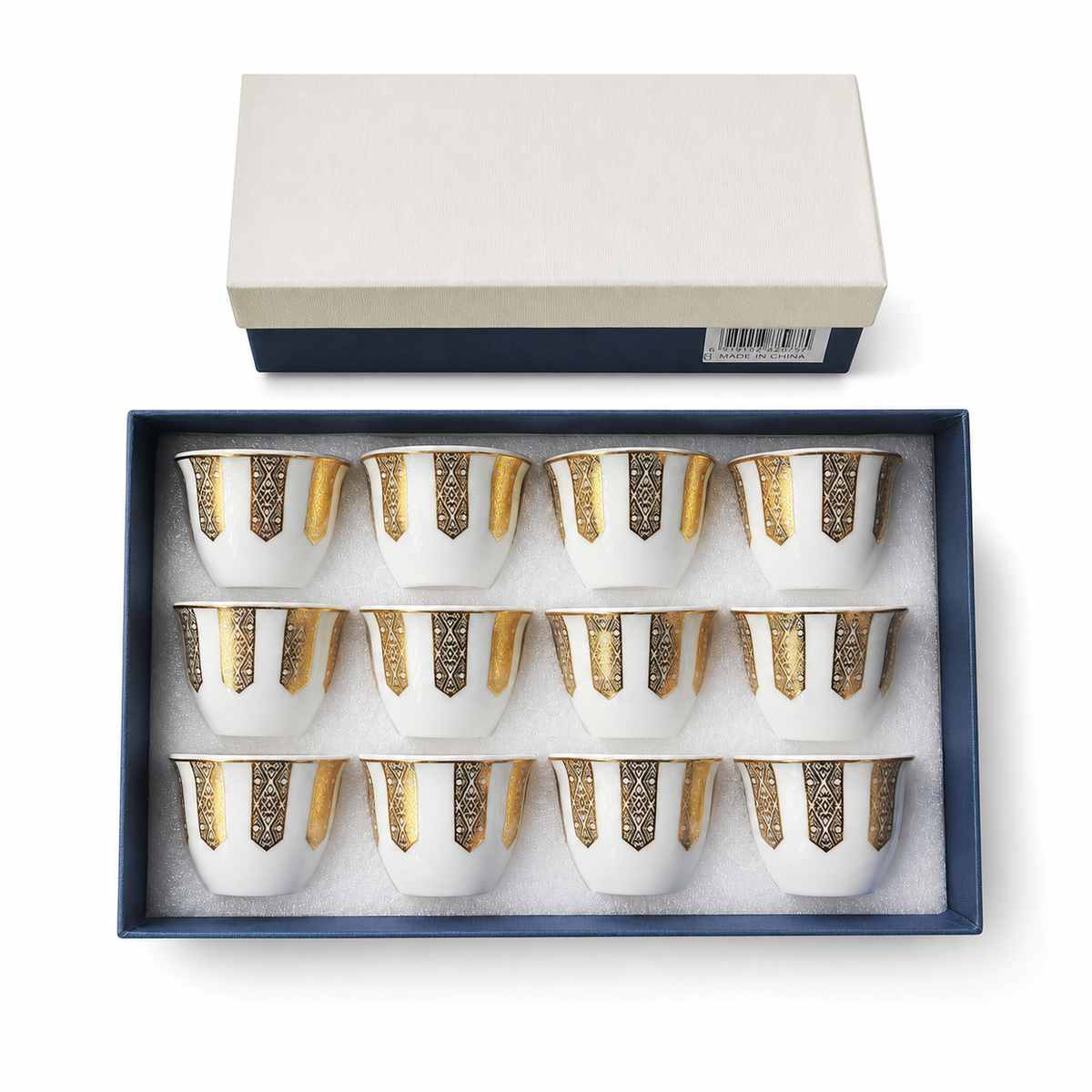 Premium Porcelain Turkish Coffee Cups Set of 12 with Gold Embellishments