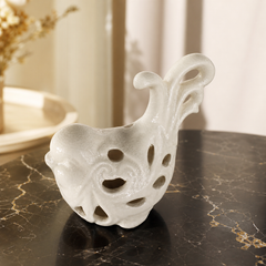 Elegant Ceramic Bird-Design Decorative Vase - White Crackle Finish
