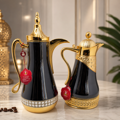Luxurious Black & Gold Arabic Coffee Thermos Set - Insulated Stainless Steel Carafes for Hot Beverages
