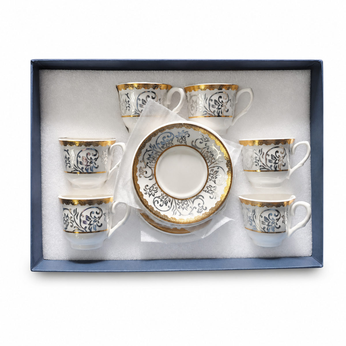 Luxury Gold Trim Fine China Tea Set - Elegant 12 Piece Porcelain Cup and Saucer Collection