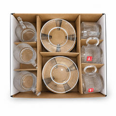 6-Piece Ribbed Glass Tea Cup and Saucer Set