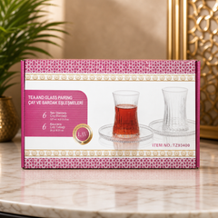 Elegant Crystal Tea Glass and Saucer Set – 6 Pieces