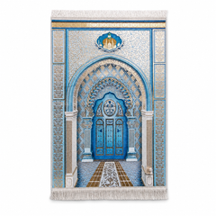 Moroccan Blue Doorway Decorative Prayer Rug with Fringe