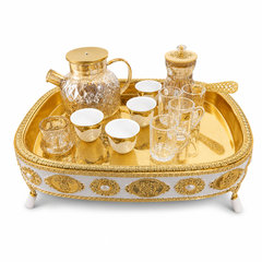 Luxury Gold-Plated Tea Set with Decorative Tray and Glassware Collection