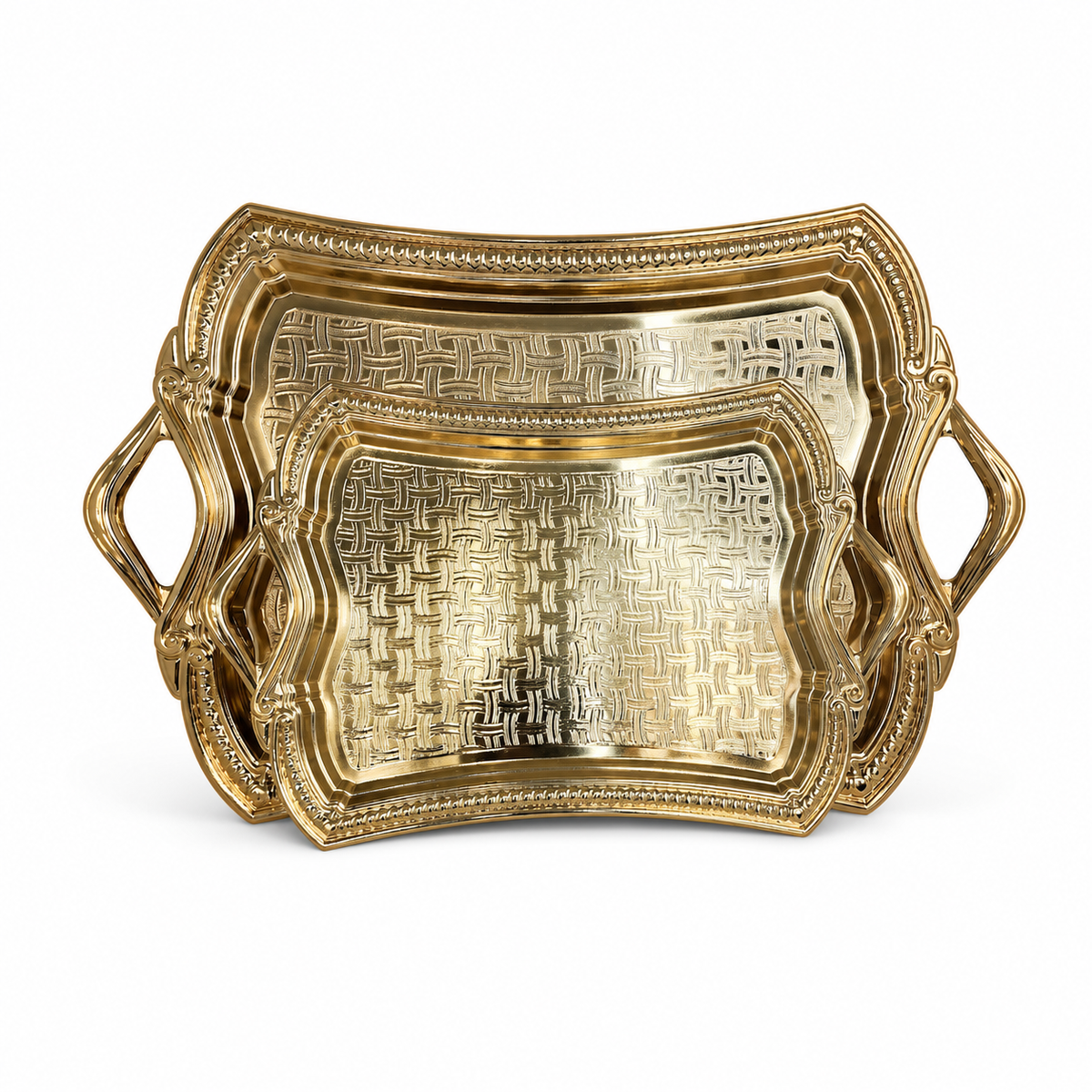 Elegant Gold Plated Decorative Serving Trays Set with Handles