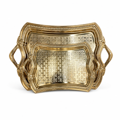 Elegant Gold Plated Decorative Serving Trays Set with Handles