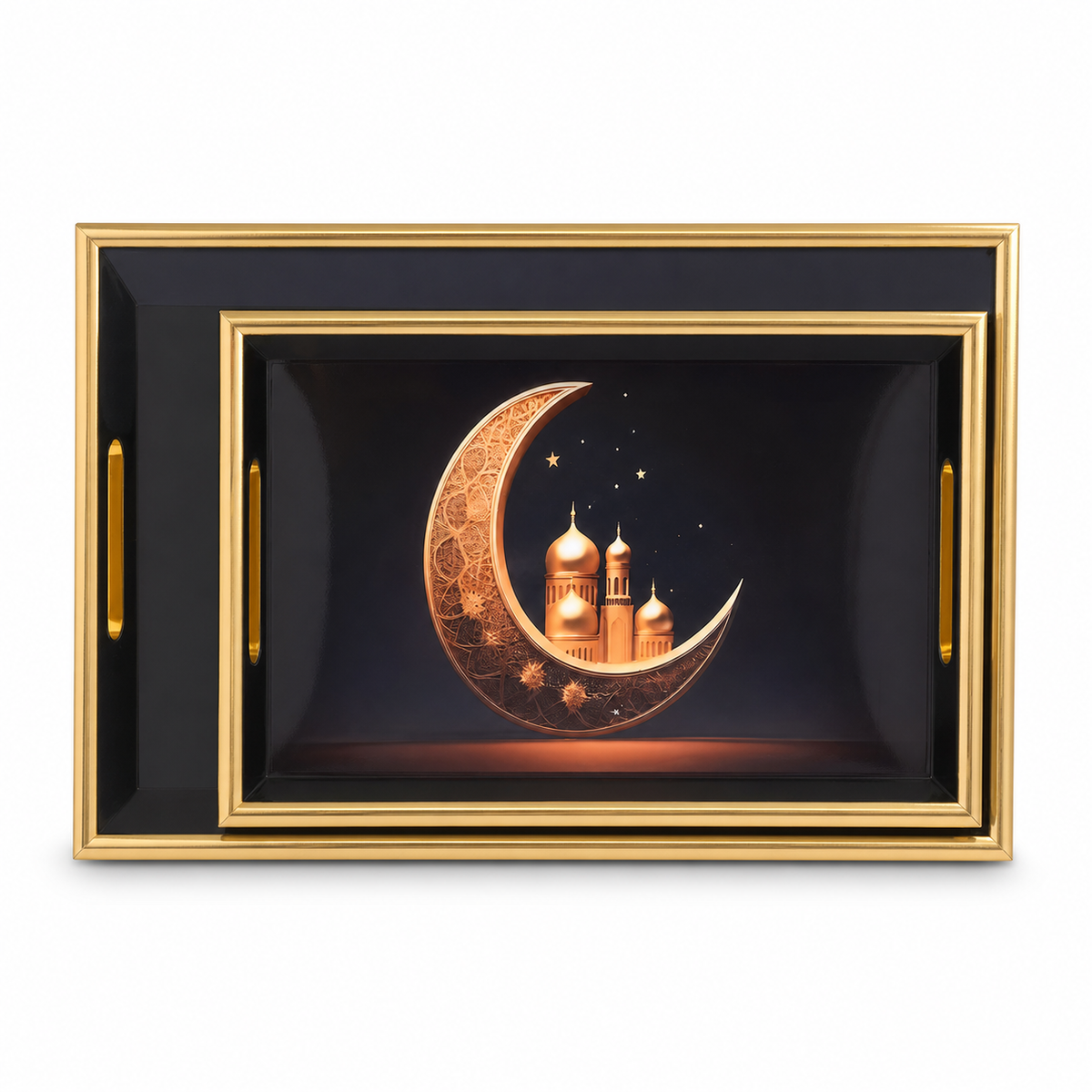 Luxurious Eid Mubarak Gold-Plated Serving Tray with Intricate Islamic Design