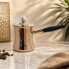 Copper Turkish Coffee Pot with Black Handle – Elegant Design for Authentic Brewing