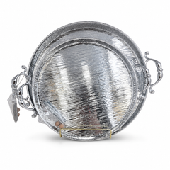 Elegant Silver Textured Serving Tray Set with Handles - Perfect for Entertaining and Decor