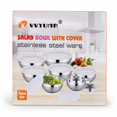 7-Piece Stainless Steel Salad Bowl Set with Lids - Durable and Versatile Kitchenware