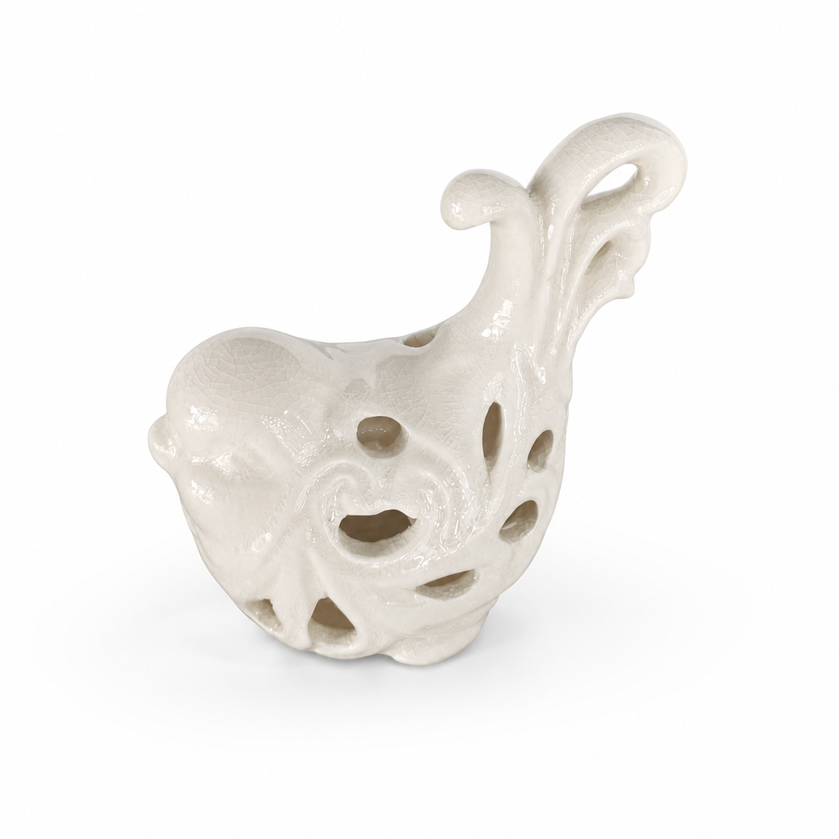Elegant Ceramic Bird-Design Decorative Vase - White Crackle Finish