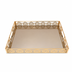 Handcrafted Lotus Floral Gold Plated Mirror Tray