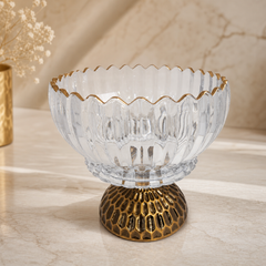 Elegant Crystal Glass Bowl with Gold Metal Base Decorative Centerpiece