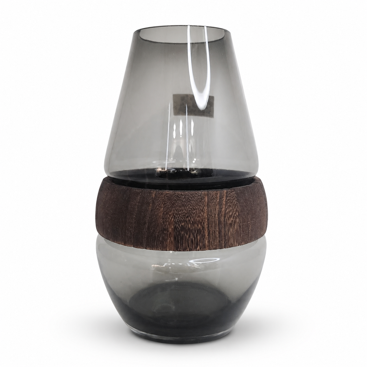 Elegant Smoke Glass Vase with Wooden Accent for Home Decor