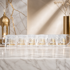 Gold Rim Glass Mug Set of 6 - Elegant Crystal-Style Coffee and Tea Cups for Special Occasions