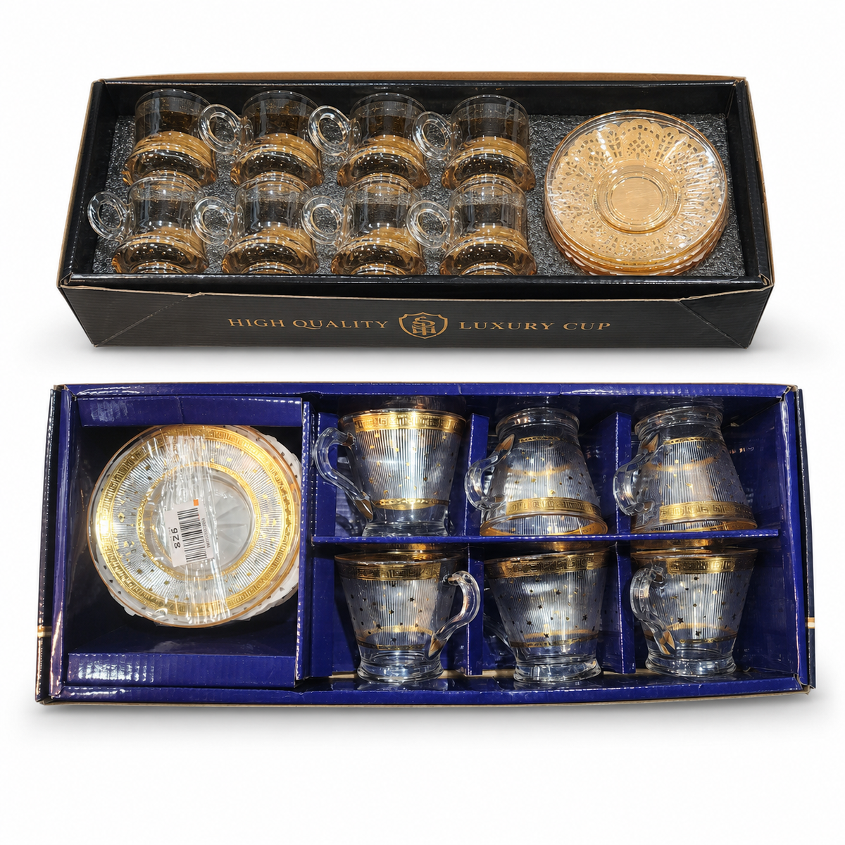 12-Piece Luxury Gold-Trimmed Glass Tea Cup and Saucer Set