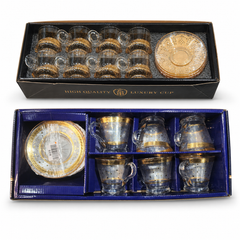 12-Piece Luxury Gold-Trimmed Glass Tea Cup and Saucer Set