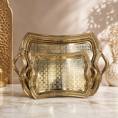 Elegant Gold Plated Decorative Serving Trays Set with Handles