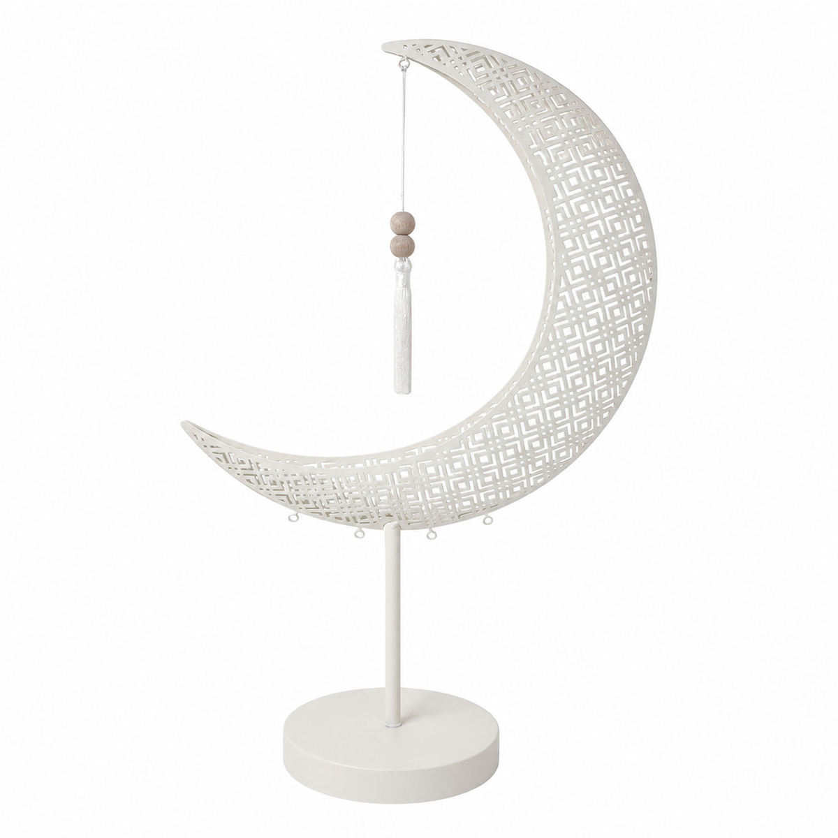 Modern Crescent Moon Metal Table Lamp with Hanging Pendant Decor