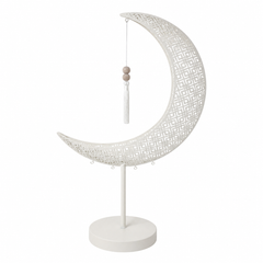 Modern Crescent Moon Metal Table Lamp with Hanging Pendant Decor