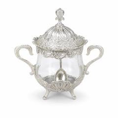 Elegant Silver-Plated Sugar Bowl with Lid and Spoon Set