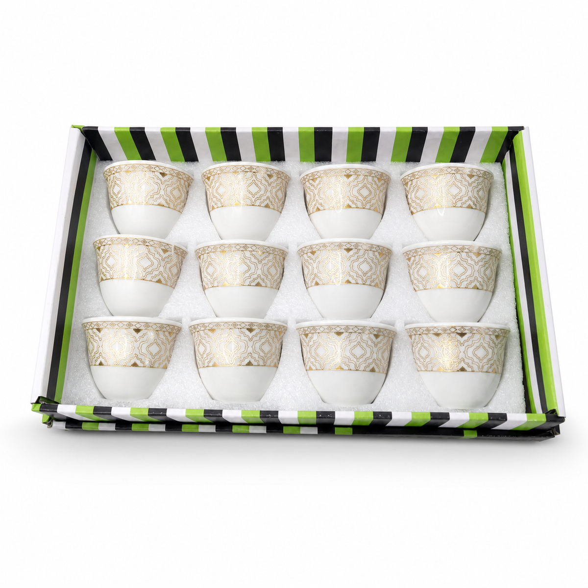 Elegant Gold Patterned Porcelain Tea Cup Set of 12