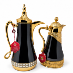 Luxurious Black & Gold Arabic Coffee Thermos Set - Insulated Stainless Steel Carafes for Hot Beverages