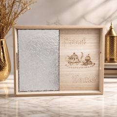 Handcrafted Wooden Tea Serving Tray Set with Sweet Home Engraving