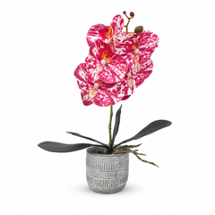 Artificial Pink Spot Orchid in Decorative Ceramic Pot - Realistic Faux Flower Decor for Home & Office
