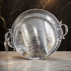 Elegant Silver Textured Serving Tray Set with Handles - Perfect for Entertaining and Decor